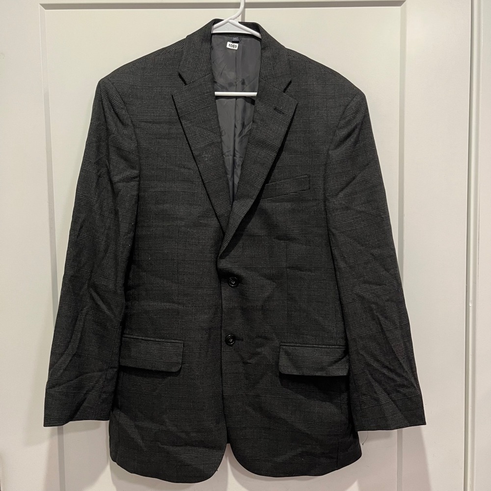 Jos A Bank 1905 Tailored Fit Wool Blend Plaid Blazer Sport Coat Grey 39R